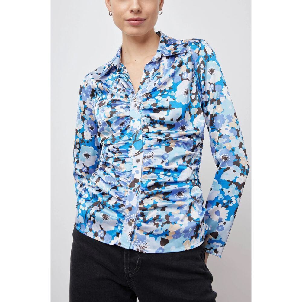 Rails Womens Lisa Top in Blue Zinnia Button Up Y2K Fashion Floral Size Small